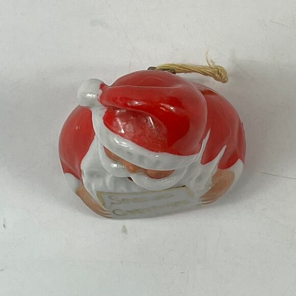 Vintage Japan Santa Bell Ornament Ceramic Red White “Seasons Greetings” 1.75" - Picture 5 of 9